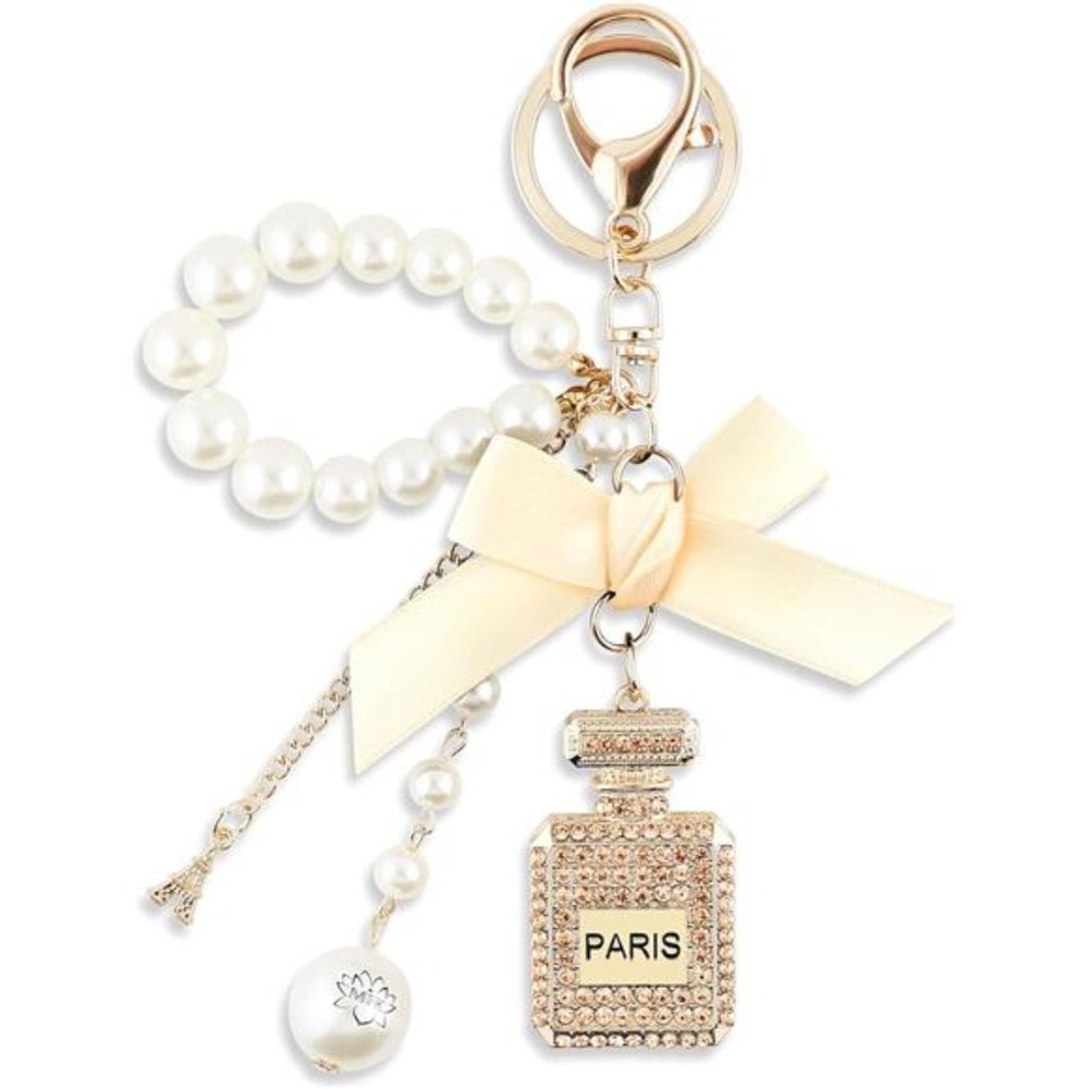 Perfume Bottle Keychain Elegant Chic Charm Cute Keychain, Beige